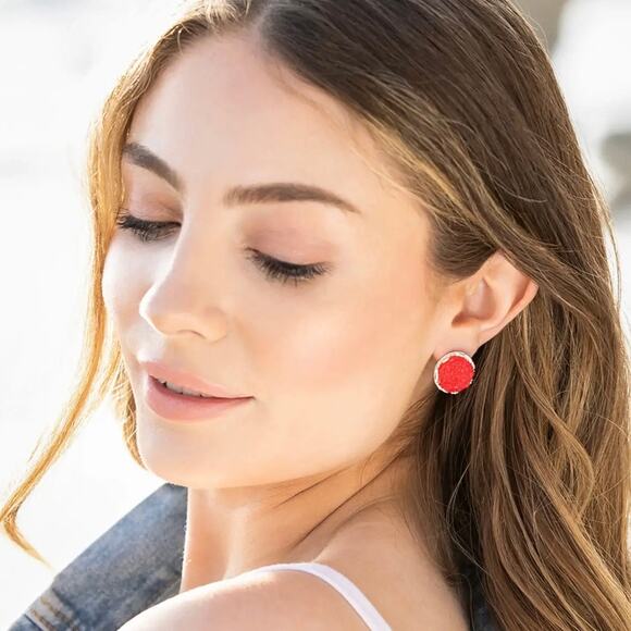 New Plunder "Blake" Red Druzy Stud Earrings (.75") - Picture 3 of 4